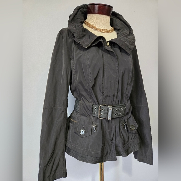 MARC AUREL Olive Green Belted Hidden Hood Jacket. Size 40/ Medium - Picture 2 of 16